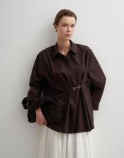 %100 koton metal tokalı gömlek kahve