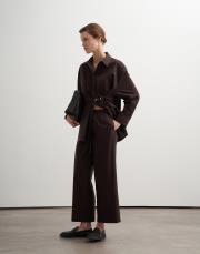 %100 koton metal tokalı gömlek kahve 2