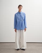 %100 koton metal tokalı gömlek mavi 3