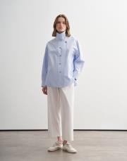 yüksek yaka çıtçıtlı gömlek ceket mavi