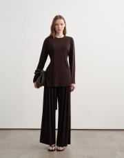 bağcık detaylı rayon bluz kahve