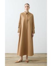 nova paper touch poplin bol kesim elbise camel