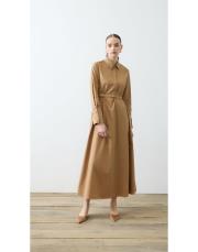 nova paper touch poplin bol kesim elbise camel 2