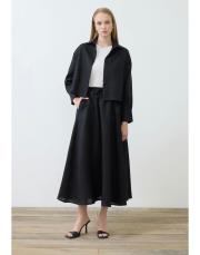keten beli lastikli etek siyah