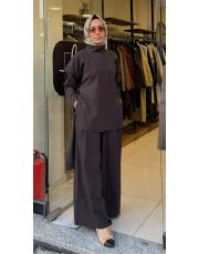 bağcık detaylı bluz kahve