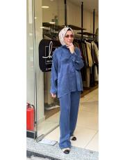 dikiş detaylı pantolon indigo