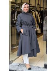 ekose detay trenchcoat gri