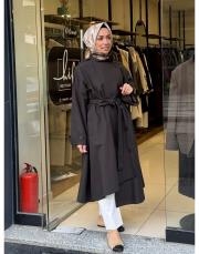 ekose detay trenchcoat kahve
