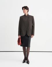 asimetrik kesim çizgili yün blazer kahve 2