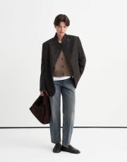 ekose yün blazer kahverengi kahve