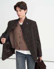 ekose yün blazer kahverengi kahve 5